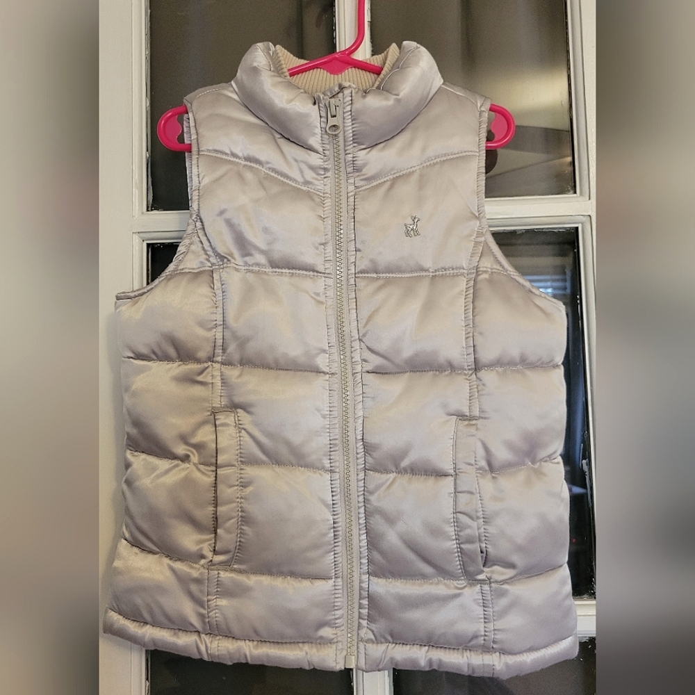 Old Navy Children's small puffer vest, silver.